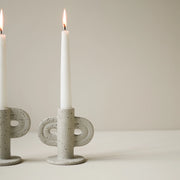 Ceramic candlestick in sand, with double handles