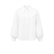 White Blouse crafted from refined cotton and styled with elegant balloon sleeves and buttons.