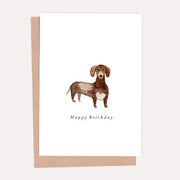 Illustrated dachshund birthday card. Blank inside