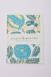 Paper Mirchi Hand Block Print Greeting Card-Marigold Glitz Turquoise