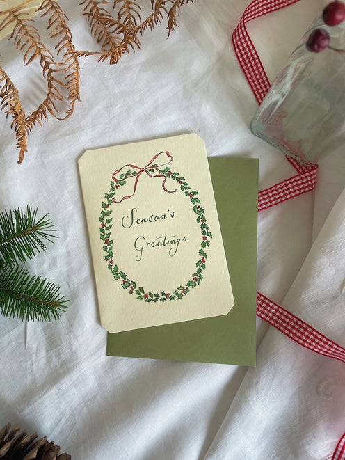 Holly Wreath Traditional Christmas Card
