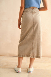 Button Front Washed Brown Skirt