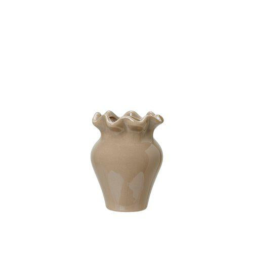 Ruffled Evelina Beige Mini Vase