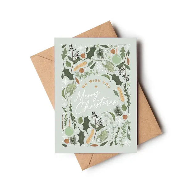 We Wish You A Merry Christmas Grey Floral Snowflakes Greeting Card