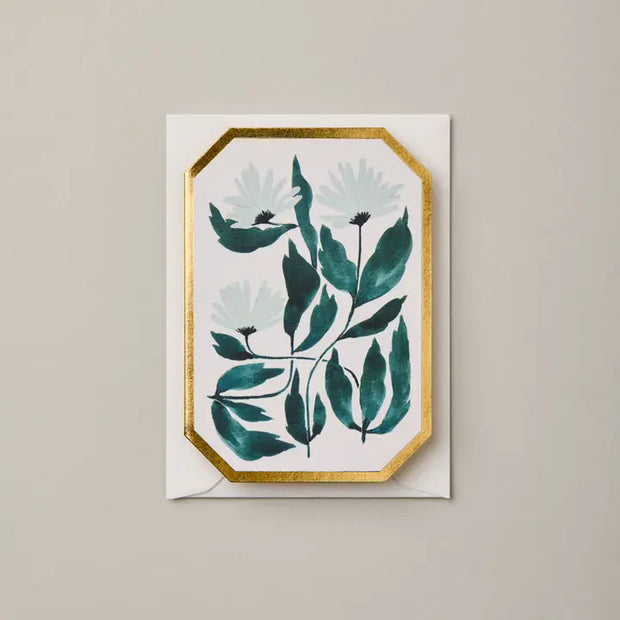 Mini card. Die cut, delicately foiled mini greeting card with botanical illustration by Katie Housley