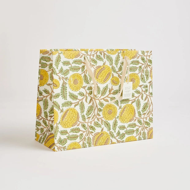 Hand Block Printed Gift Bags (Large) - Marigold Glitz Sunshine
