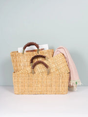 Reed Baskets with Leather Handles - ( 3 Sizes )