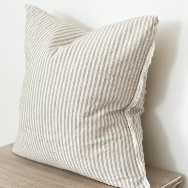 Frayed Edge Linen 45x45cm cushion Natural Beige Stripe - Esmee