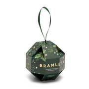 Rose Petal Bath Bombs Christmas Bauble -Hexagonal green packaging with floral patterns and 'Bramley' branding on a white background