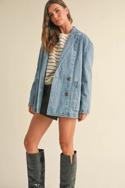 Miou Muse Denim oversized blazer.