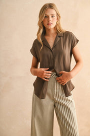 Button Down Cap Sleeve Shirt