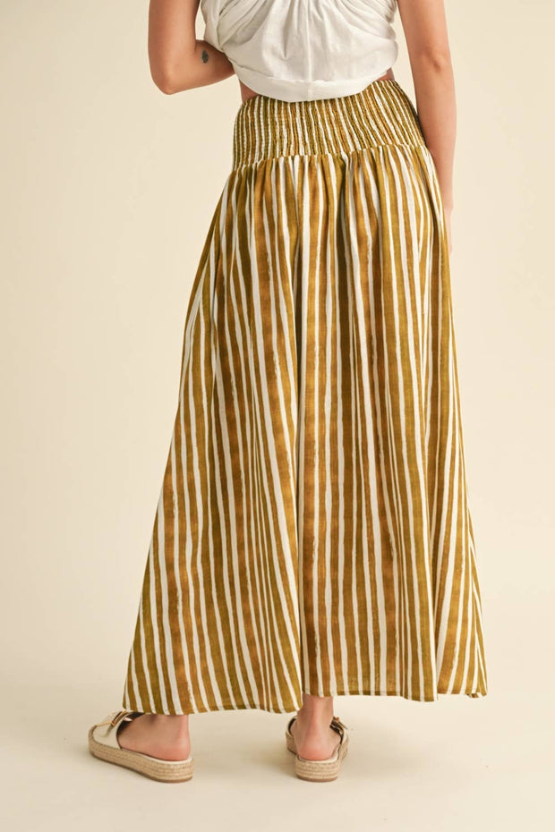 Smocking Waist striped Print Skirt