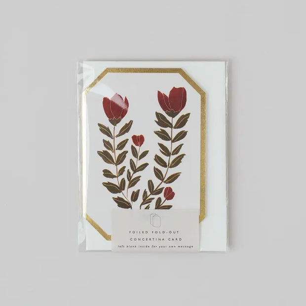 Concertina Botanical Red Flower Die Cut Mini Card