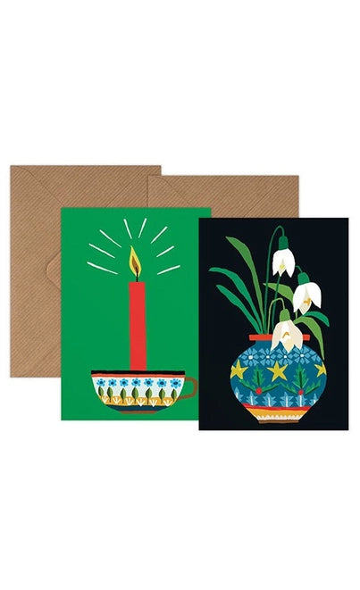 Christmas Mini Card Pack - Candle & Snowdrops