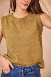 'Meredith' Olive Sleeveless Knit Top