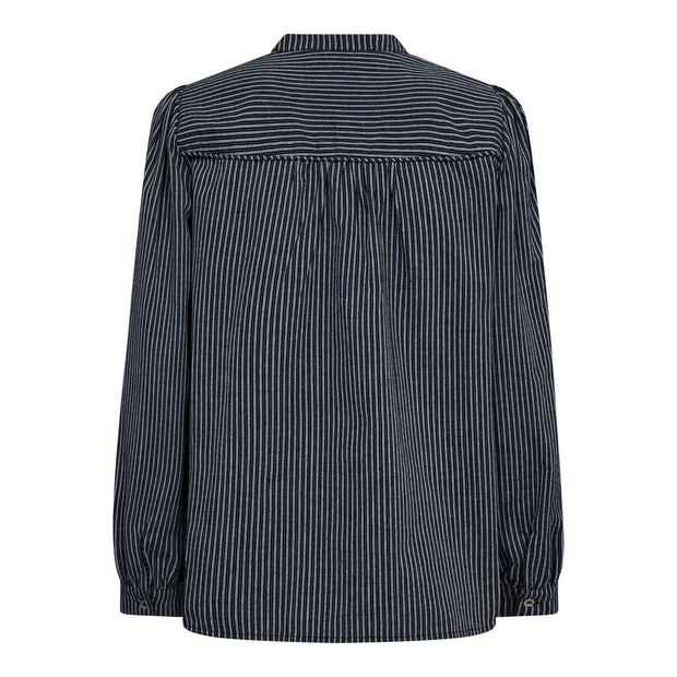 reverse detail Striped Navy Shirt with Puff Sleeves