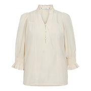 AilaCC Frill Short Sleeve V-Neck Blouse - off white