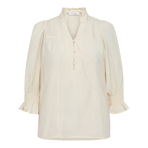AilaCC Frill Short Sleeve V-Neck Blouse - off white