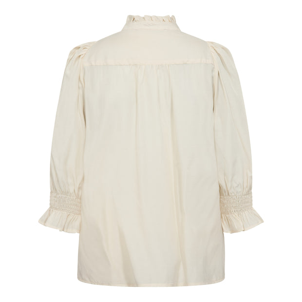 reverse detail of AilaCC Frill Short Sleeve V-Neck Blouse in off white