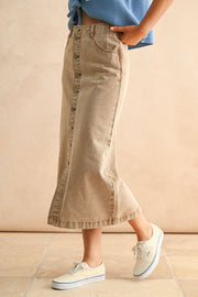 Button Front Washed Brown Skirt