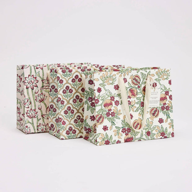 Hand Block Printed Gift Bags (Medium) - Cherry - 3 designs 