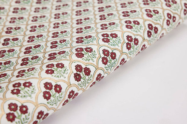 Block Printed Wrapping Paper Sheets - BP Trellis Cherry