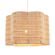 Classic Scallop Edged Natural Rattan Wicker Pendant Lighting Shade when lit