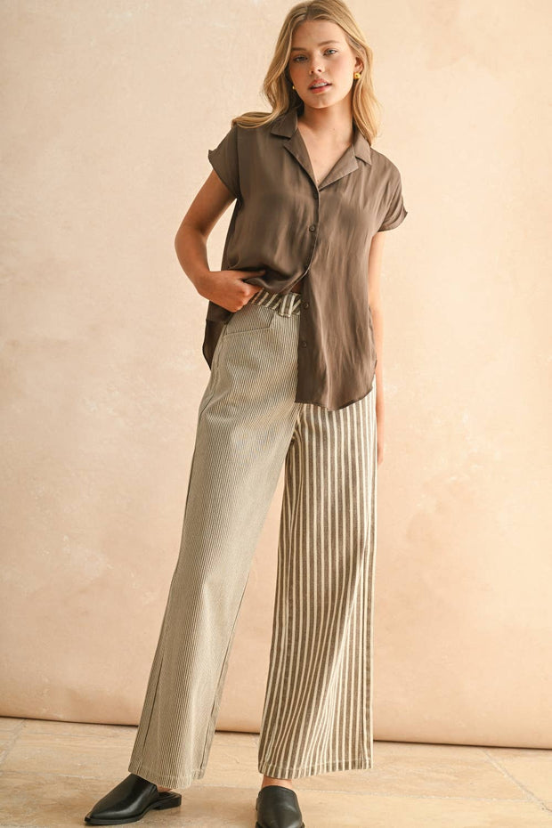 Button Down Cap Sleeve Shirt