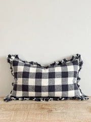 Navy Check Cushion 50x30 Ruffled Edge - Hallie