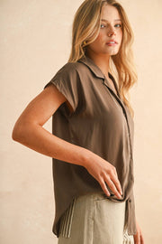 Button Down Cap Sleeve Shirt