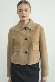 Faux Suede Collared Short Jacket