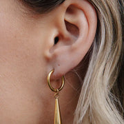 close up detail of Gold Elongated Drop Earrings, Waterproof