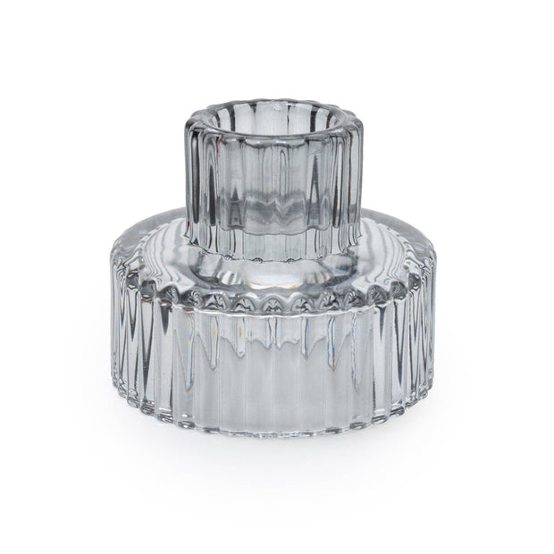 Smokey Black Double Ended Glass Candleholder