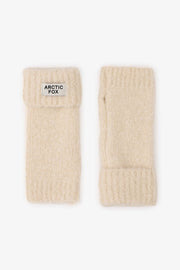Pair of beige knit hand warmers 'Arctic Fox' on a white background
