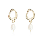Misshape Earring with Freshwater Pearl Drop in Gold, Last True Angel