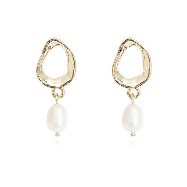 Misshape Earring with Freshwater Pearl Drop in Gold, Last True Angel