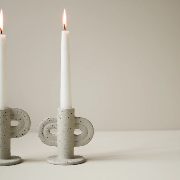 Ceramic candlestick in sand, with double handles