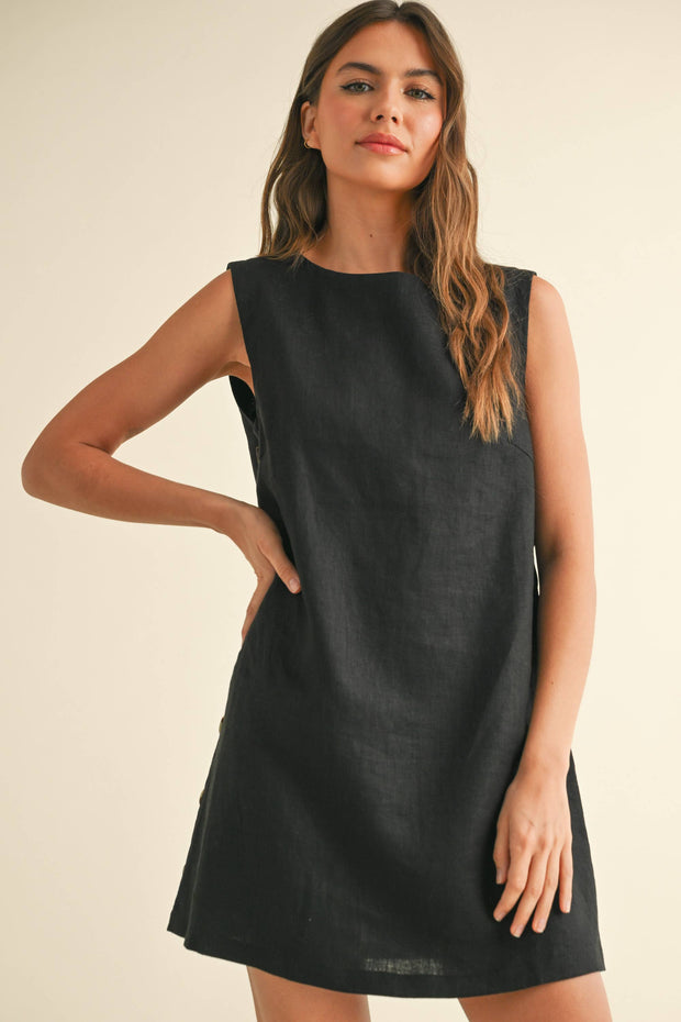 Button Detail Linen Dress, Miou Muse
