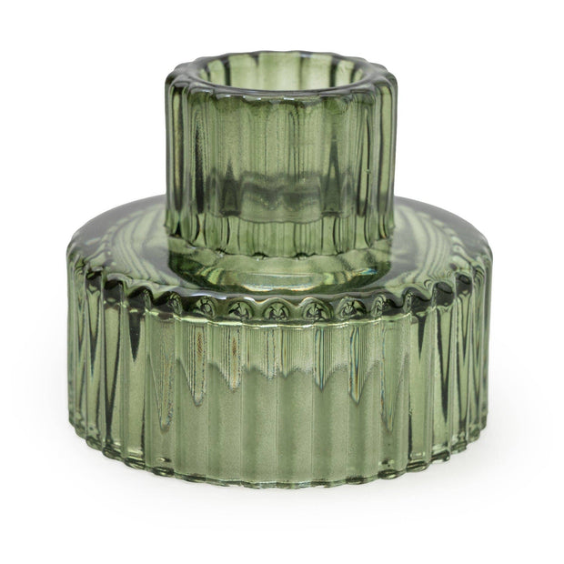 Green Double Ended Glass Candleholder - suitable for dinner candle and tea-lights