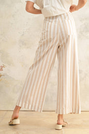 Linen Blend Stripe Pattern Wide Leg Trousers
