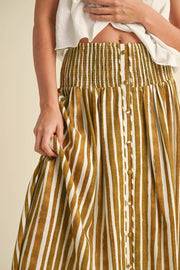 detail Smocking Waist striped Print Skirt