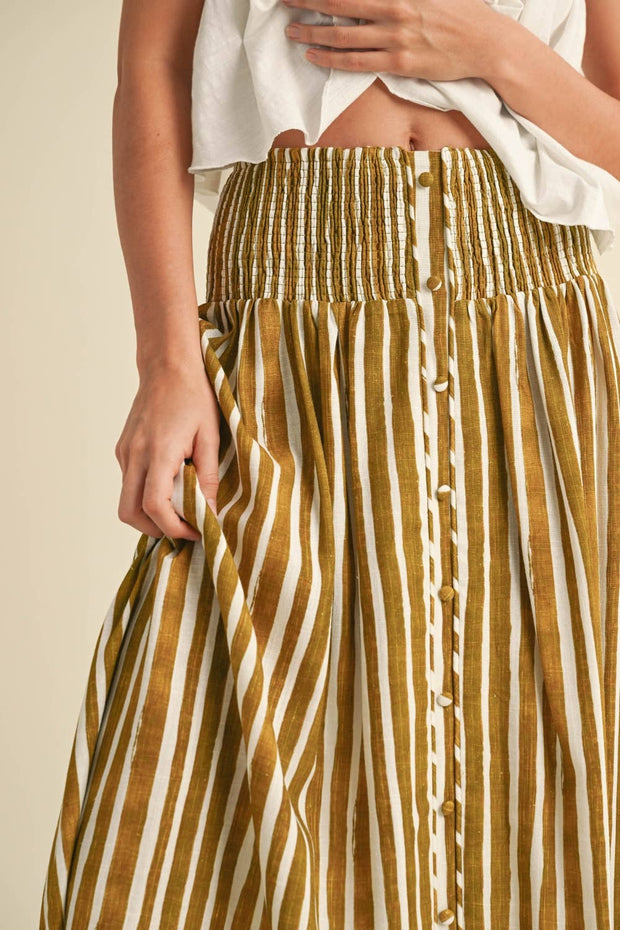 detail Smocking Waist striped Print Skirt