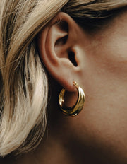 E100 Gold Crescent Hoop Earrings