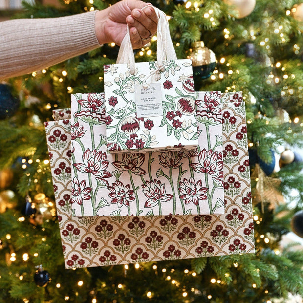 Hand Block Printed Gift Bags (Small) - Cherry