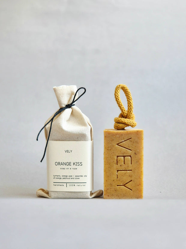 Natural Handmade Soap On A Rope "Orange Kiss"