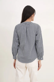 Gingham Blouse Navy and White - "Tristan"