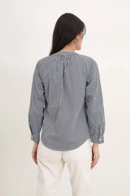 Gingham Blouse Navy and White - "Tristan"