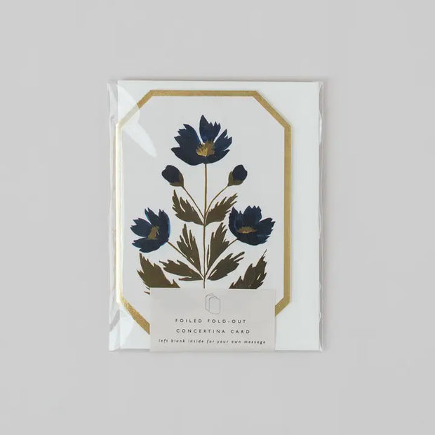 Concertina Botanical Blue Flower Die Cut Mini Card