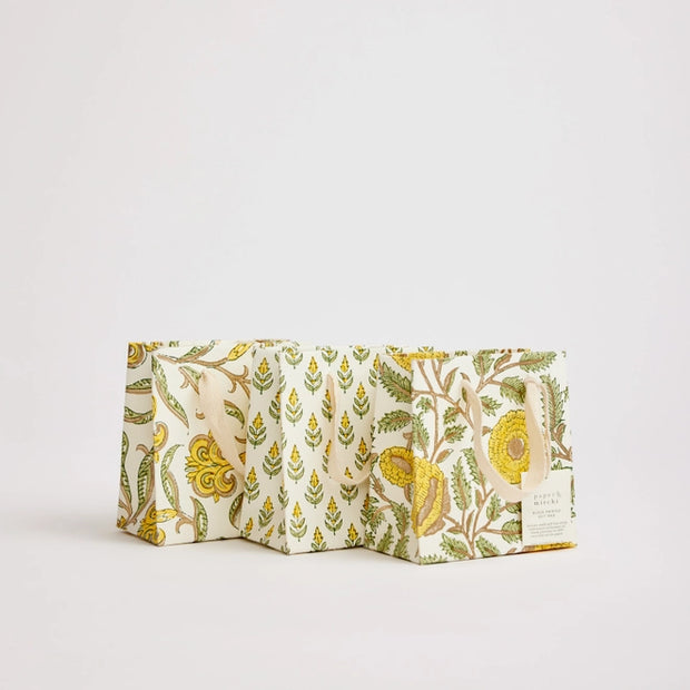 Hand Block Printed Gift Bags (Small) - Marigold Glitz Sunshine