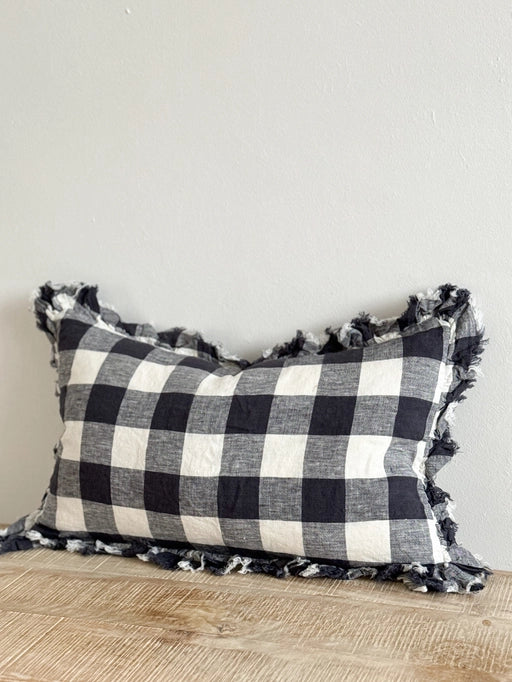 Navy Check Cushion Cover 50x30 – Hallie Ruffled Edge - From Victoria Shop